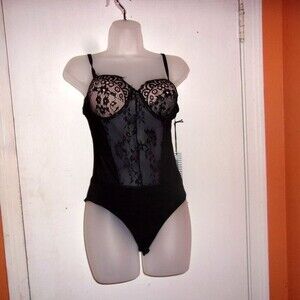 Haute Monde Large Black/Nude Sheer Mesh Teddy NWT